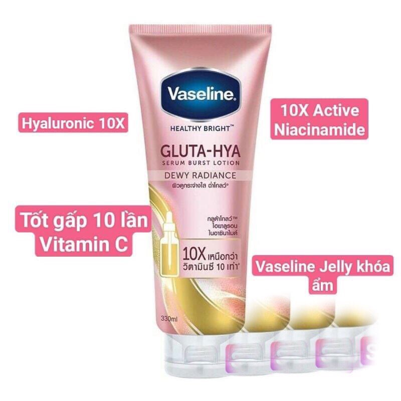 Dưỡng thể Vaseline Healthy Bright Gluta HYA Serum Burst Lotion 10X Thái Lan 330ml mua tại Mall Thailand