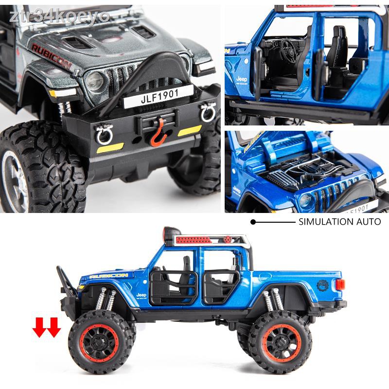 ❦▤Mô hình xe bán tải địa hình Jeep bánh lớn Wrangler trang trí Giảm xóc âm thanh và ánh sáng mô phỏng ô tô đồ chơi trẻ e