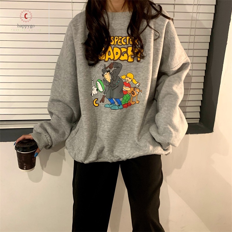 Áo sweater dài tay in hình hoạt hình dễ thương phong cách Hàn Quốc cho nữ