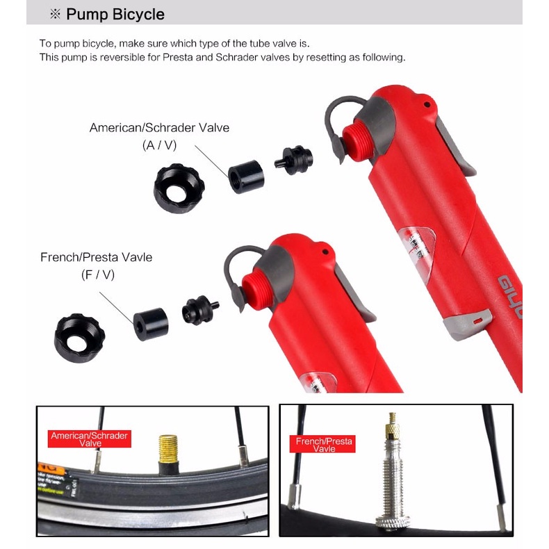 Máy bơm xe đạp mini Giyo GP-41S tích hợp đồng hồ đo áp suất