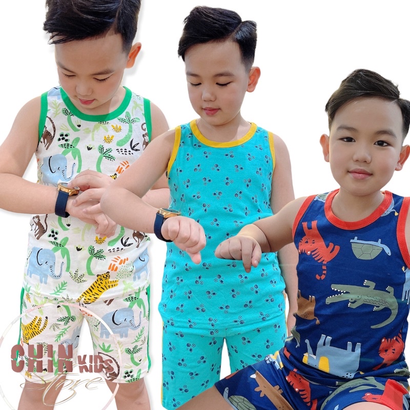Bộ sát nách  bé trai size đại cotton thun VNXK nhiều hình