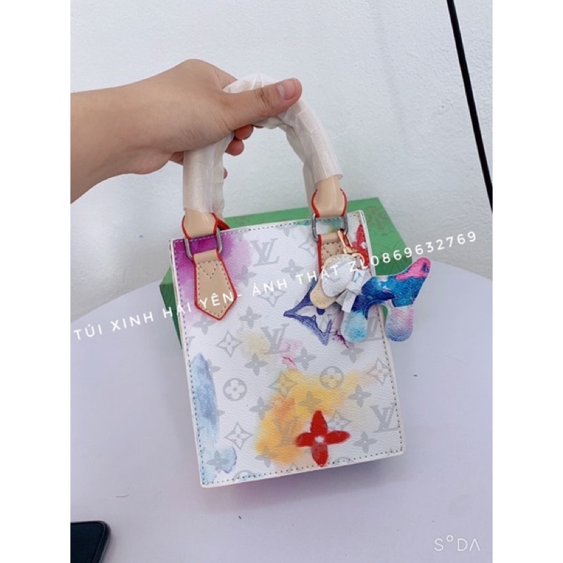 Túi lv cần tay đeo chéo loang 7 màu thời trang, chất da quảng châu cao cấp, tặng kèm phụ kiện cún