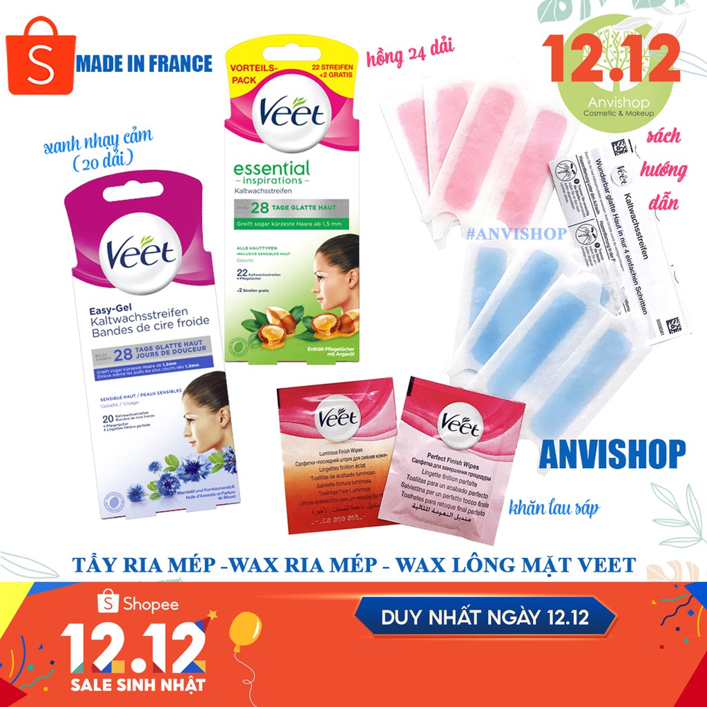 [Mã COS2704 giảm 8% đơn 250K] Wax ria mép Veet, Miếng wax tẩy lông mặt date 2023 ANVISHOP | BigBuy360 - bigbuy360.vn