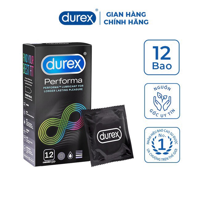 [Hộp 12 bao] Bao cao su Kéo dài thời gian Durex Performa - Tặng ngay 2 hộp 12 bao cùng loại