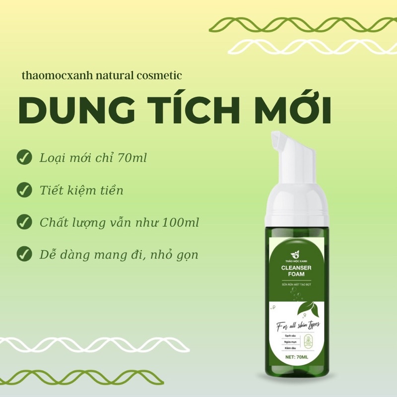 Sữa Rửa Mặt Tạo Bọt Thảo Mộc Xanh bản mini 70ml - Sài kiềm dầu