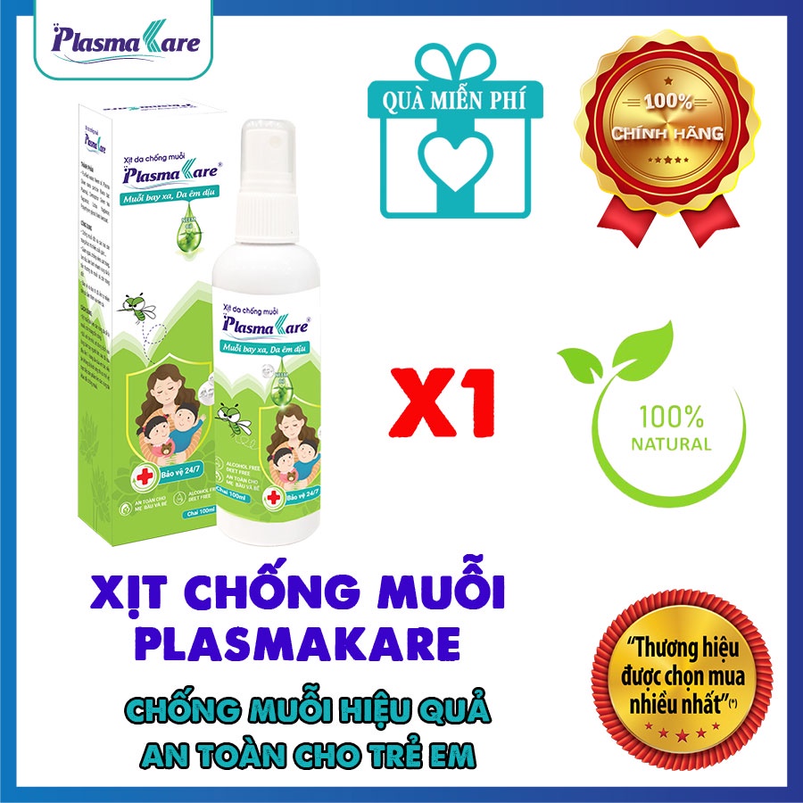 Xịt chống muỗi PlasmaKare 100ml xua đuổi Muỗi, xẹp vết côn trùng đốt - Hiệu quả kéo dài, An toàn cho trẻ