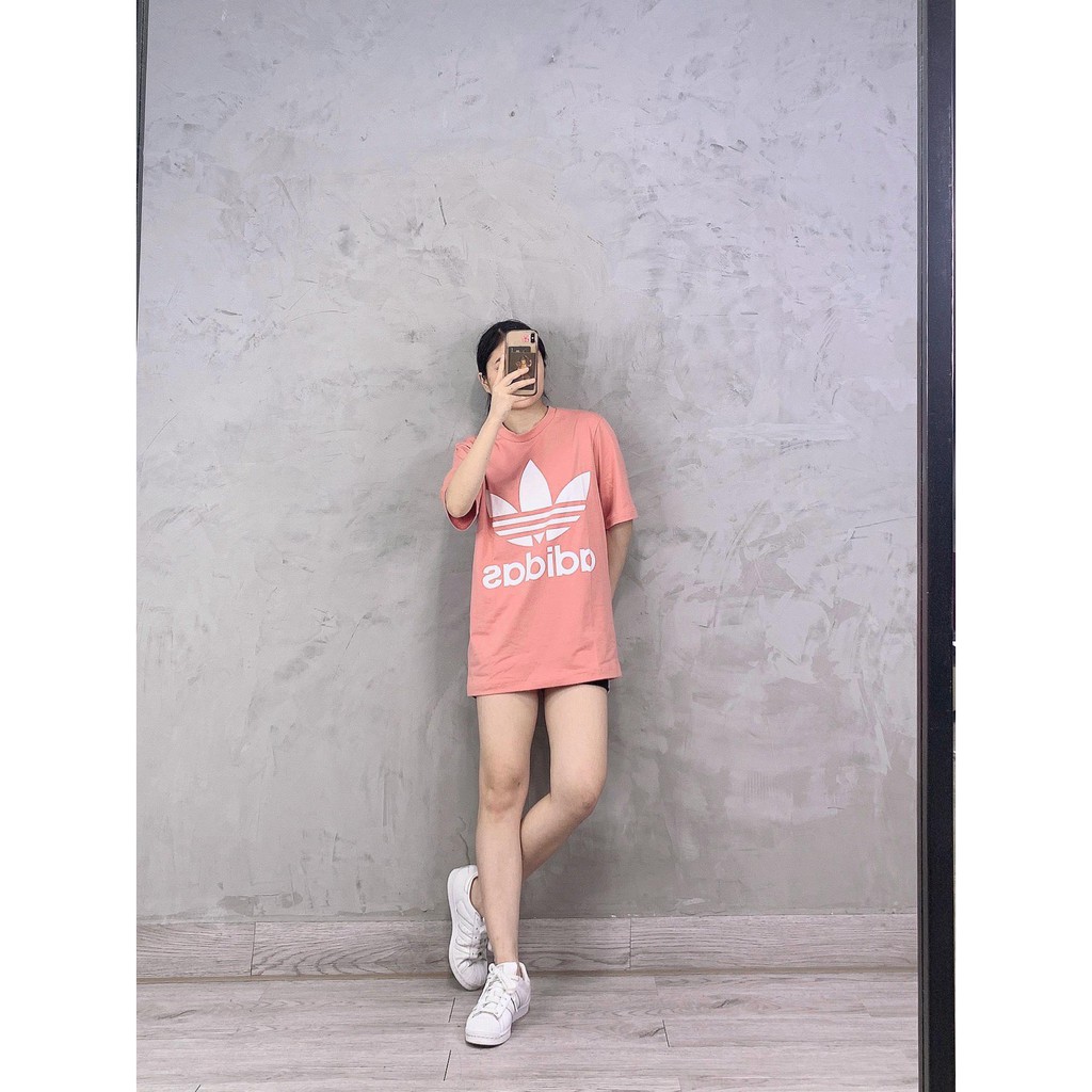(HÀNG XUẤT XỊN) Áo das hồng cam 1710 BIG LOGO TREFOIL ASH PINK TEE OVERSIZE  Made in Cambodia full tag code  SIZE S M L