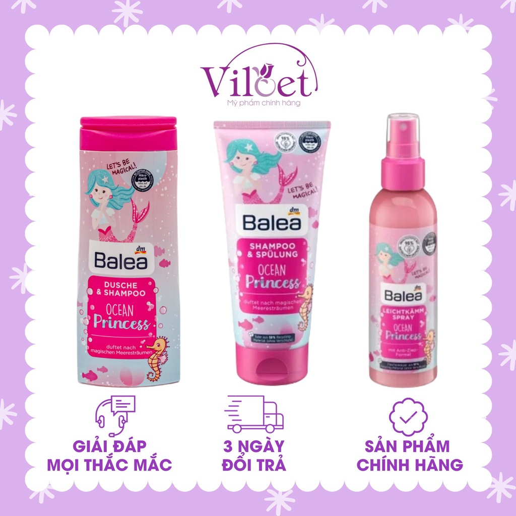 Dầu &amp; sữa tắm gội xả Balea Princess 2in1 Đức trẻ em, xịt dưỡng tóc cho bé - Shop Viloet