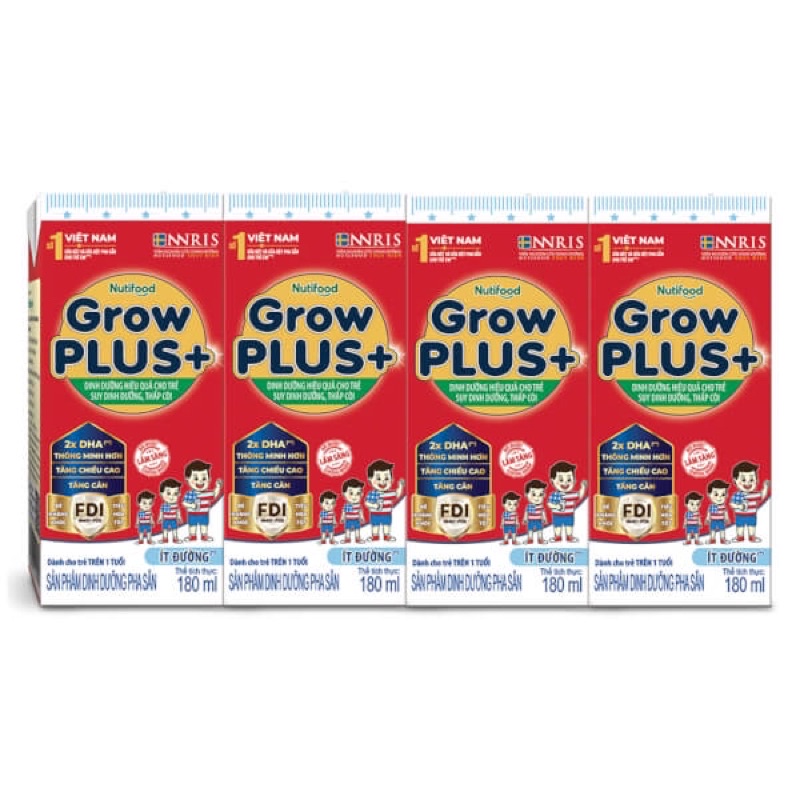 Thùng sữa Grow Plus+ Nutifood Xanh/Đỏ/ Đỏ Ít đường 48 hộp 180ml