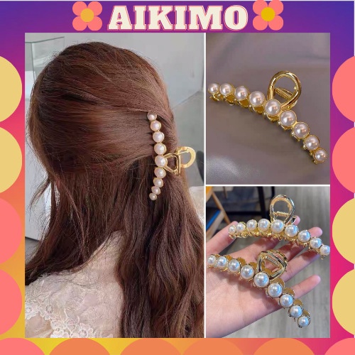 Kẹp tóc Hàn Quốc đính đá Aikimo cặp búi tóc càng cua kim loại sang chảnh xinh xắn cho nữ hottrend KD11cm