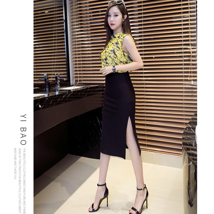 Chân váy công sở dài bigsize CR70V13 xẻ tà màu đen dài 70cm [size từ 48-85kg