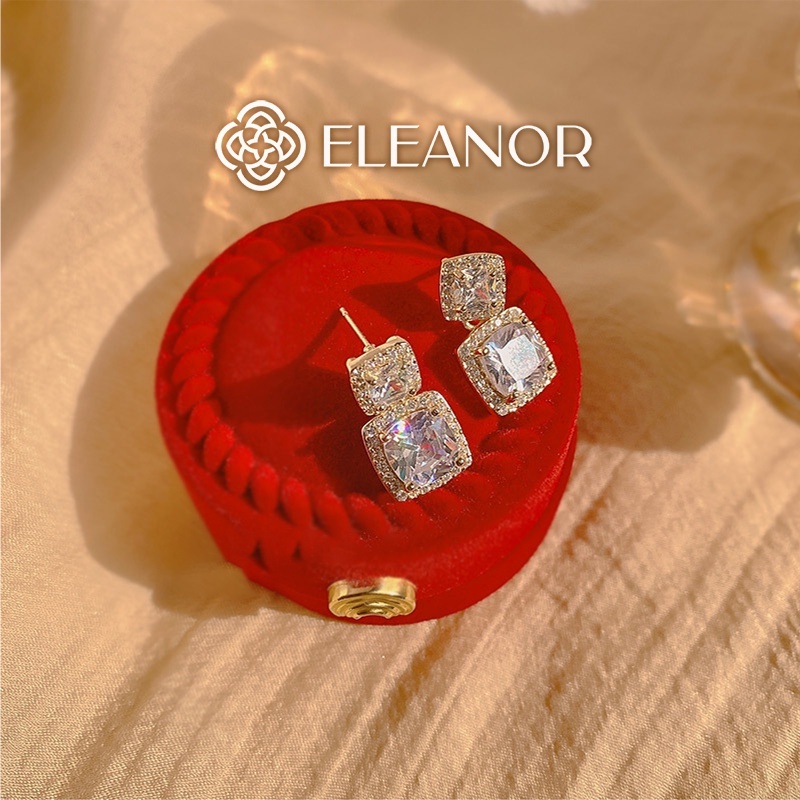 Bông tai nữ chuôi bạc 925 Eleanor Accessories hình vuông đính đá phụ kiện trang sức 2978