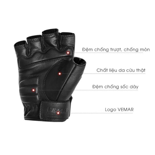 Găng tay da moto bảo hộ hở ngón cao cấp gù nổi sợi carbon VEMAR VE-206