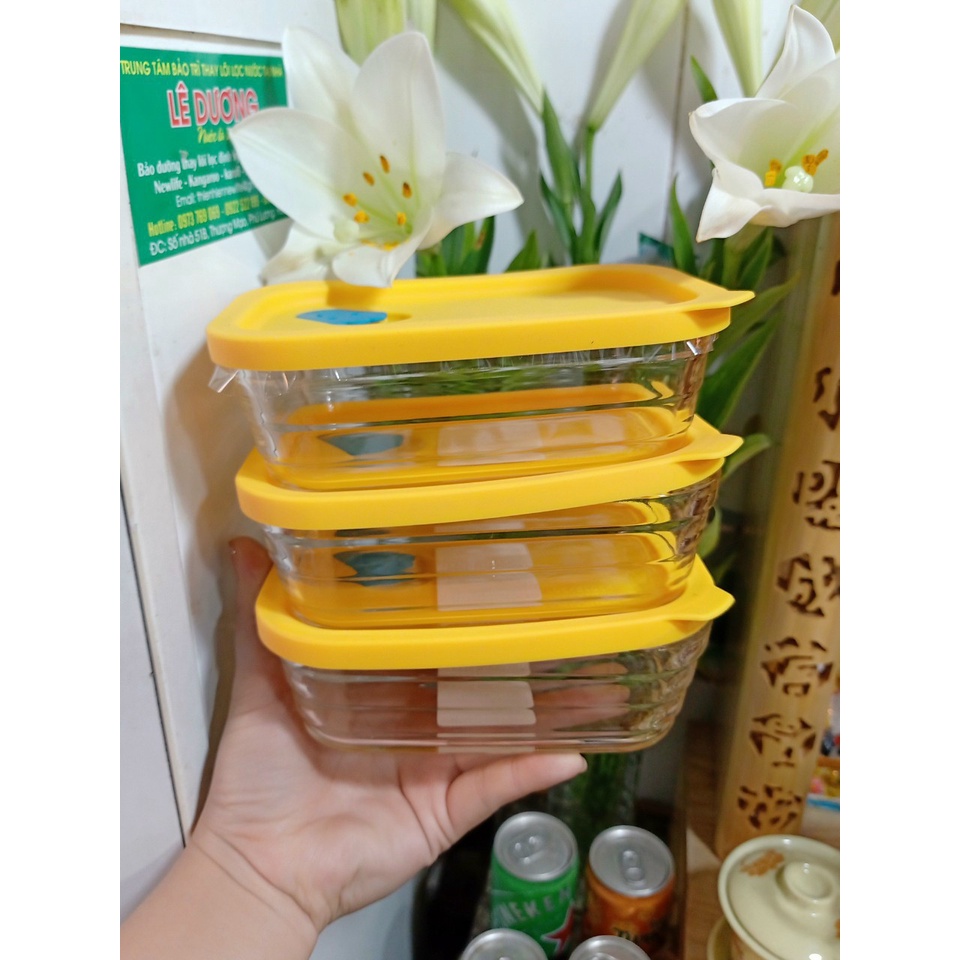 Hộp thủy tinh LOCK&LOCK chữ nhật 360ml nắp silicon. Hộp đựng đồ ăn dặm cho bé
