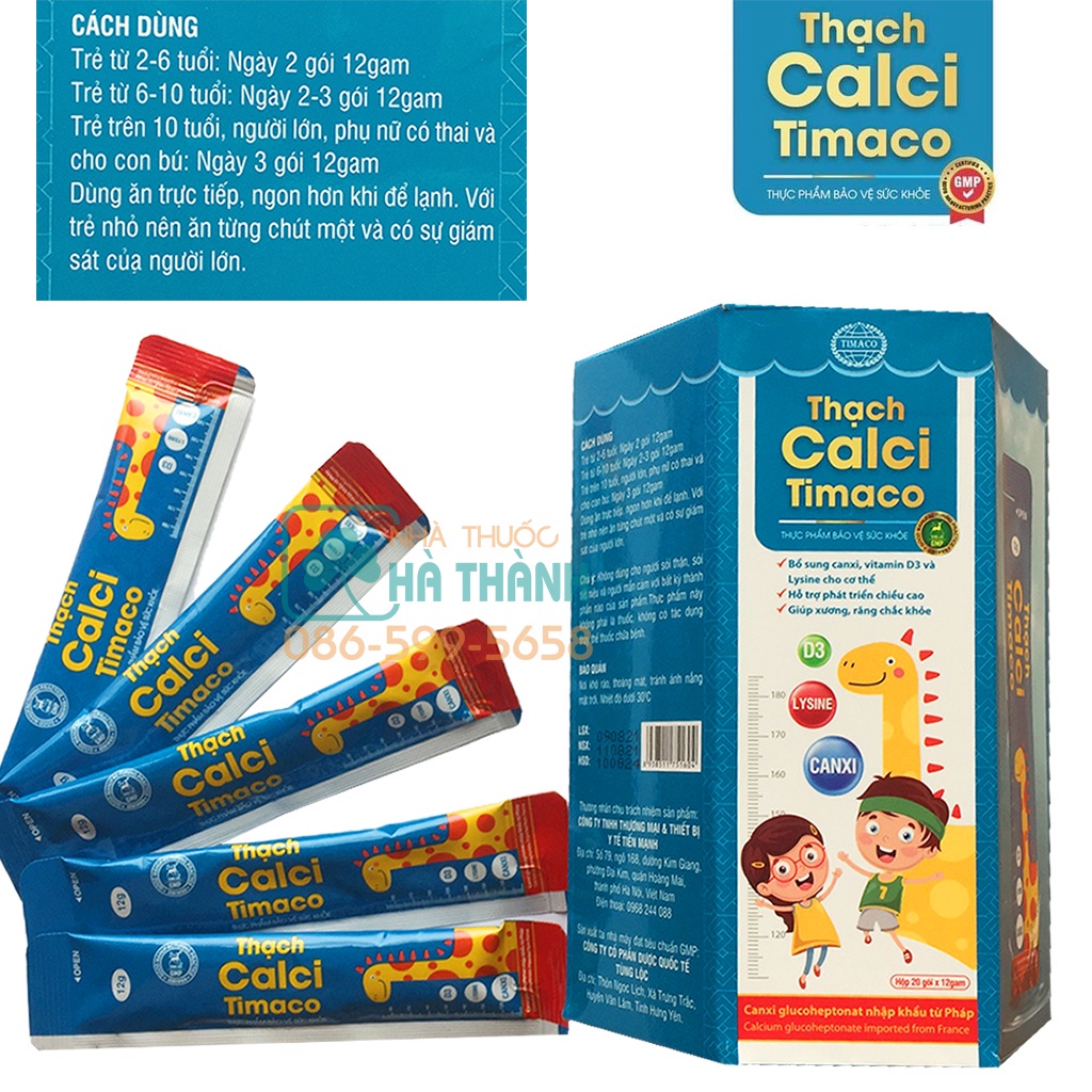 Thạch Calci Timaco - Bổ sung canxi, vitamin D3 hỗ trợ trẻ phát triển chiều cao, giúp xương chắc khỏe - Hộp 20 gói