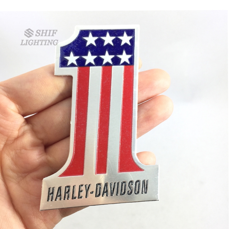 Logo nhôm hình số 1 in cờ Mỹ độc đáo dán trang trí xe mô tô