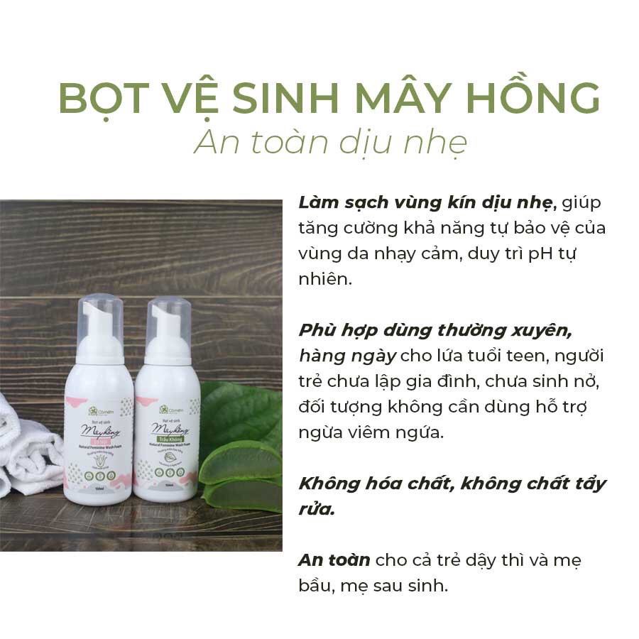 Bọt Vệ Sinh Phụ Nữ Mây Hồng Tinh Chất Trầu Không, Mây Hồng Tinh Chất Lô Hội Dưỡng Ẩm Cỏ Mềm 150ml Cỏ Mềm 150ml