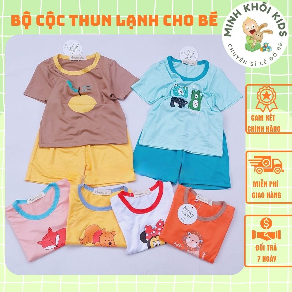 Quần áo trẻ em, bộ cộc tay bé trai, bé gái chất thun lạnh co giãn 4 chiều mát lạnh họa tiết hoạt hình size từ 8 đến 18kg
