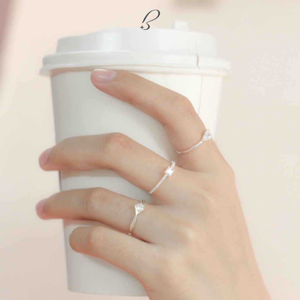 Nhẫn Nữ Bạc 925 Cao Cấp BLING IT Thiết Kế Đính Đá Vuông Lấp Lánh Sang Trọng - BIN285