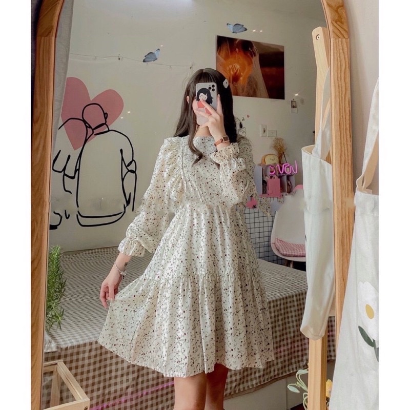 Váy hoa nhí ulzzang cổ tròn bèo dọc vitage