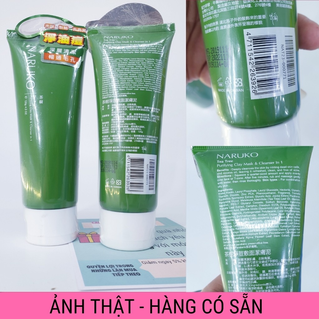 Sữa rửa mặt SR019844 NARUKO Dạng Bùn Trà Tràm Tea Tree Purifying Clay Mask and Cleanser 3in1 (120g)