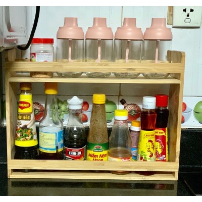 Kệ gỗ tre để gia vị nhà bếp 2 tầng