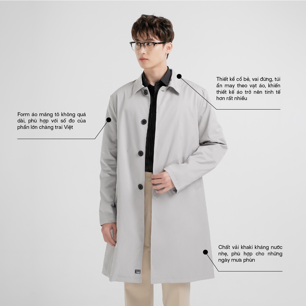 Áo khoác Dài Măng Tô Nam giấu nút tinh tế SSSTUTTER dáng hàn quốc cao cấp Prince Coat