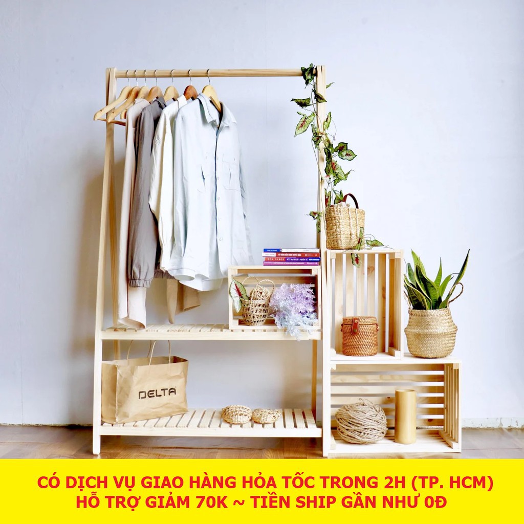 Kệ Gỗ Treo Quần Áo Chữ A, Giá Treo Quần Áo 2 Tầng 1 Tầng Gỗ Thông Phong Cách Hàn Quốc