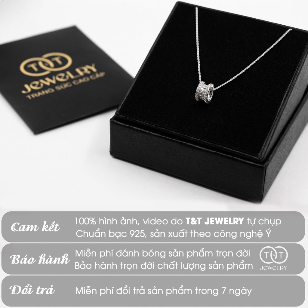 Dây chuyền Bạc nữ s925 Mặt HộpTròn nạm đá CZ cao cấp - T&amp;T Jewelry DC02