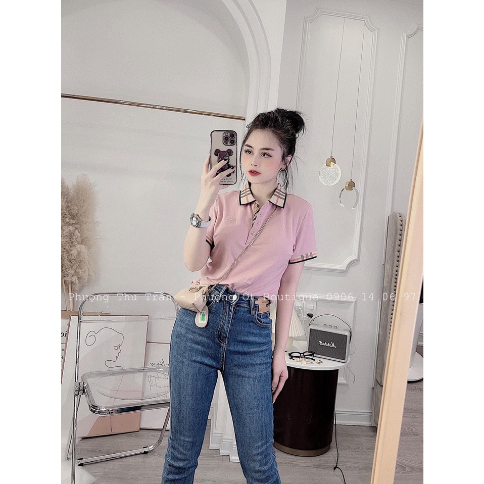 (60-90k) MINSTORE BIGSIZE Áo thun cổ trụ bbr Màu đen-đỏ-Hồng-trắng Vải:thun coton