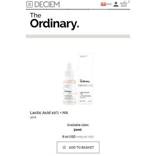 The Ordinary Lactic Acid 5% / 10% + HA 2% Serum Làm Sáng Da 30ml