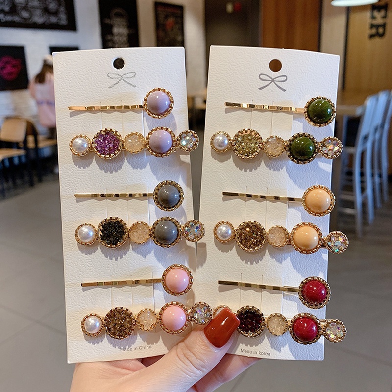 Kẹp Tóc Đính Đá Ngọc Trai Kiểu Dáng Đơn Giản Sang Trọng Phong Cách Hàn Quốc Cho Nữ