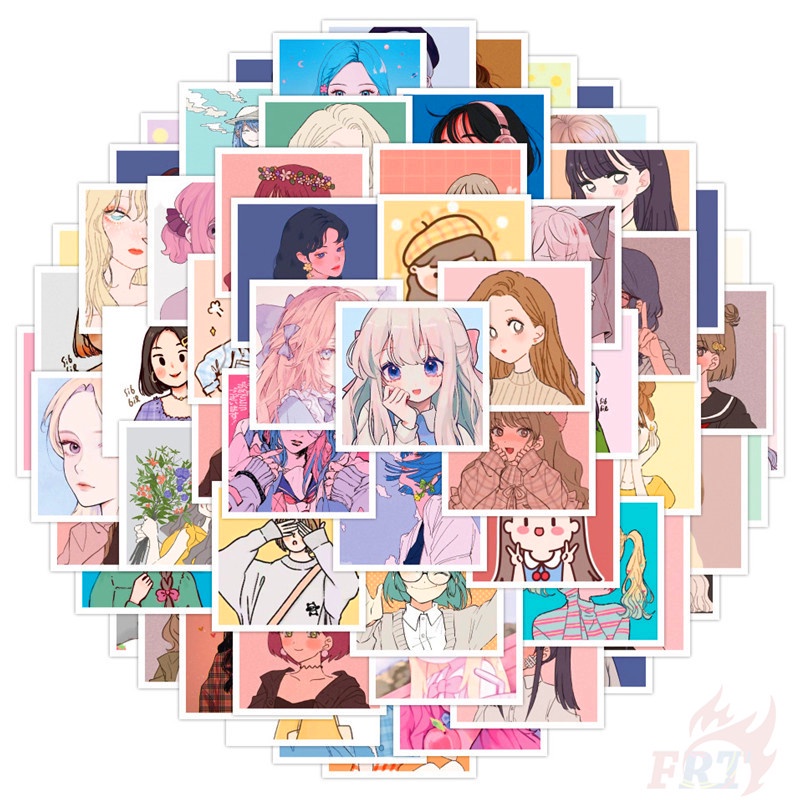 Set 60 Miếng Dán Họa Tiết Cô Gái Xinh Đẹp Không Thấm Nước DIY Xinh Xắn