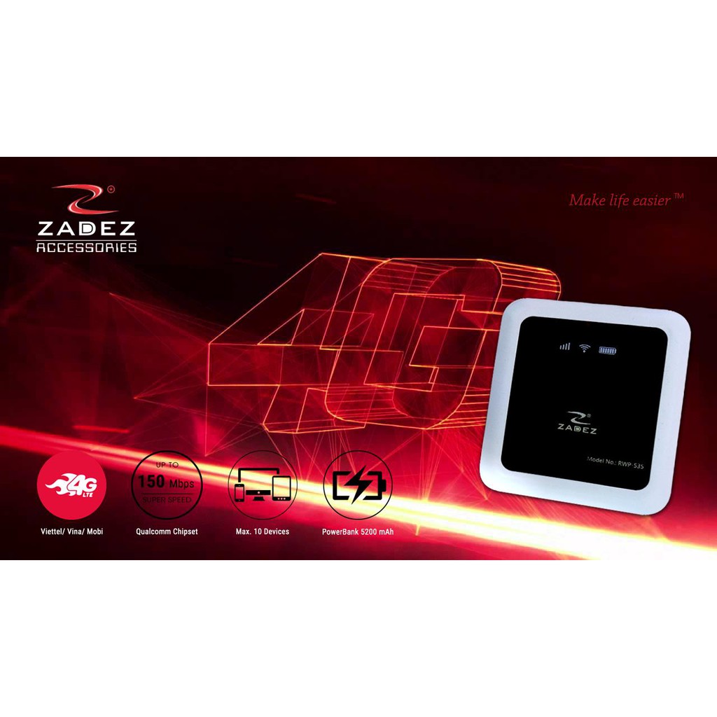 phát wifi di động bằng sim 4G Zadez 4G WIFI Router PowerBank RWP-535 | BigBuy360 - bigbuy360.vn