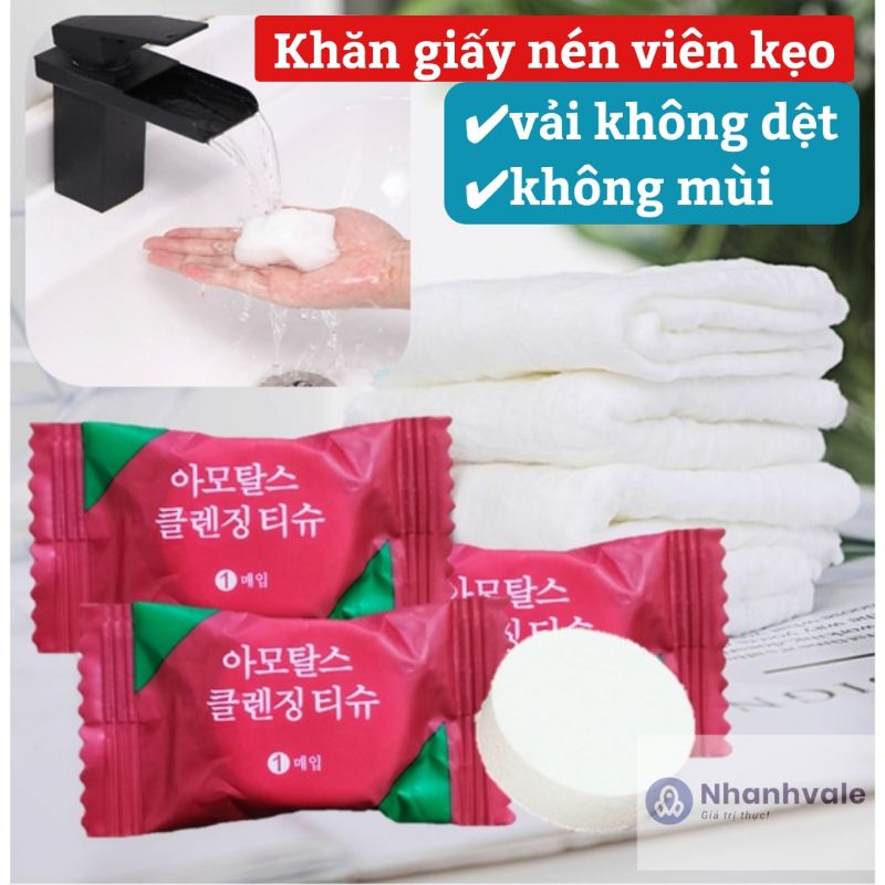 KHĂN GIẤY NÉN HÀN QUỐC DẠNG VIÊN KẸO, DÙNG 1 LẦN
