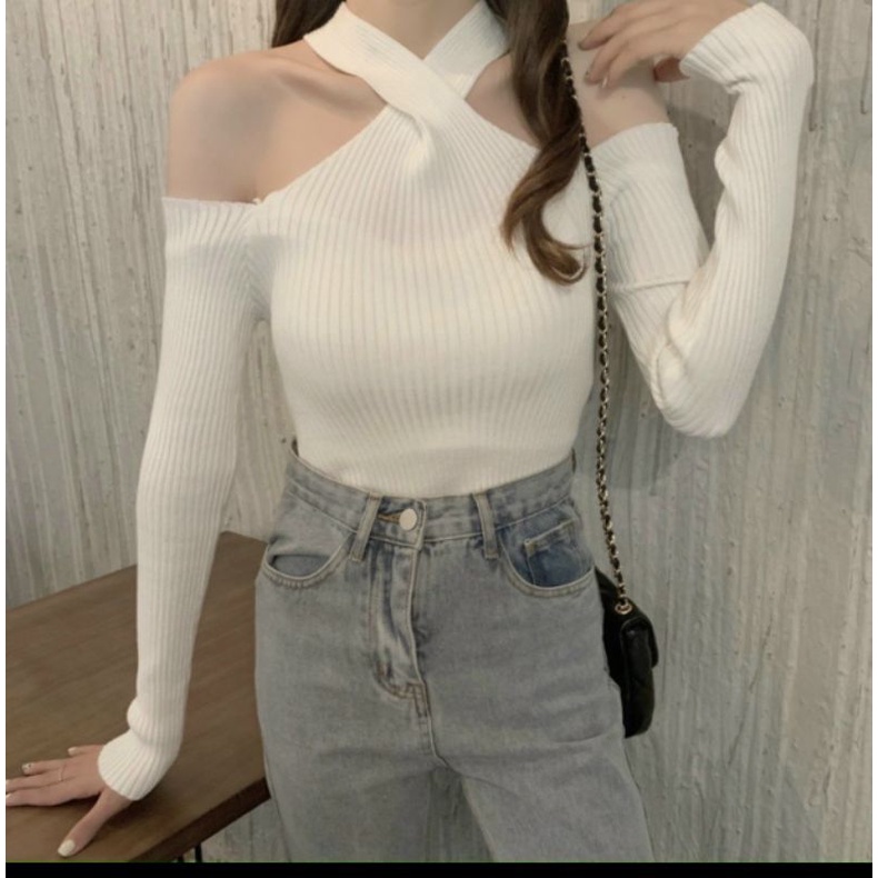 Áo yếm chéo cổ trễ vai tay dài quyến rũ A15