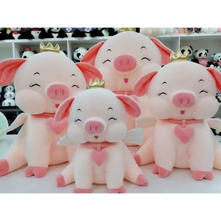 Gấu bông hình chú heo đeo tim đội vương miện đáng yêu