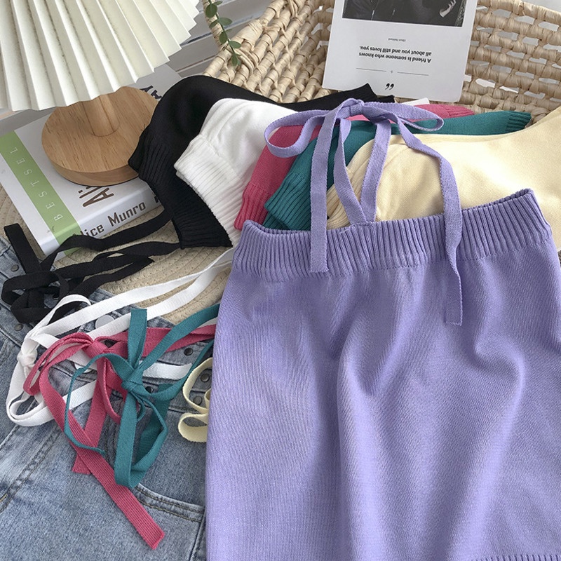 Áo Dệt Kim Sát Nách Dáng Ôm Cột Dây Kiểu Hàn Quốc Dễ Phối Đồ