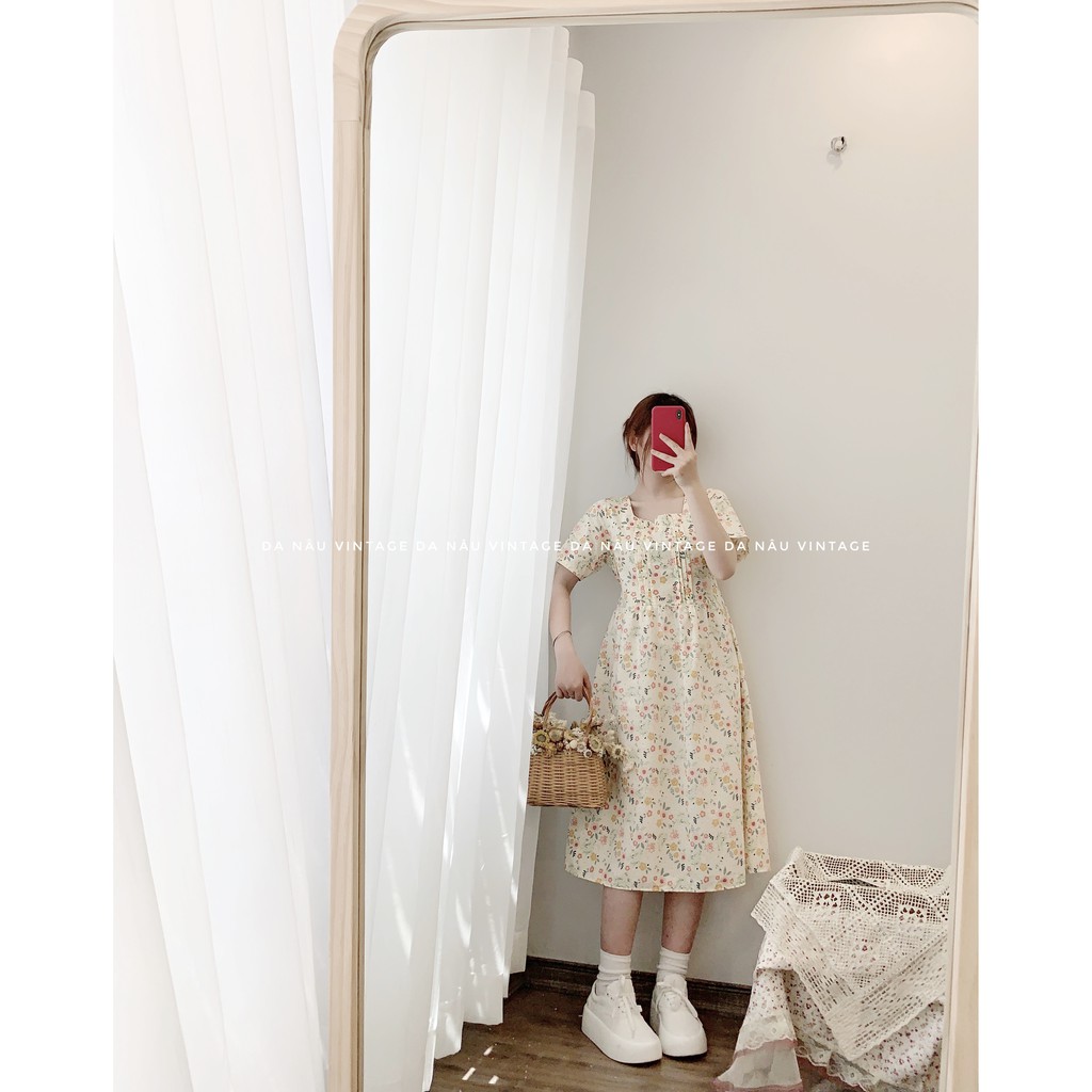 Đầm Babydoll nữ hoa nhí tay ngắn phong cách ulzzang nhẹ nhàng – Da Nâu Vintage | BigBuy360 - bigbuy360.vn