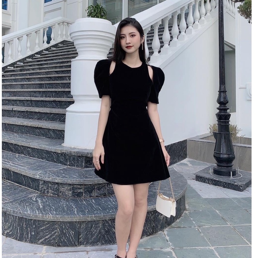 Đầm đỏ mặc tết, đầm chất nhung tay bồng khoét vai 2 màu xinh xắn - Danie Dress