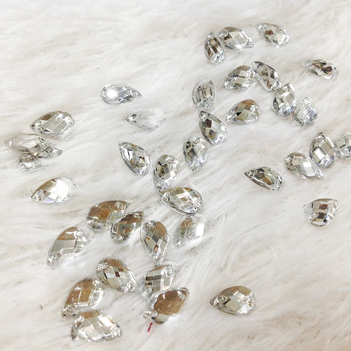 Hạt đá 3d kết áo dài váy đầm hình giọt nước lấp lánh ánh bạc size 1cm