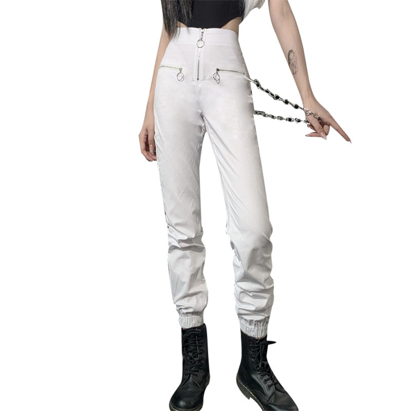 Quần Jogger Lưng Cao Phối Dây Xích Kim Loại Phong Cách Hip Hop Harajuku Cá Tính Cho Nữ