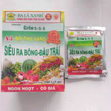 Phân bón SIÊU RA BÔNG ĐẬU TRÁI Grow 5-5-5 Bội Thu Vàng A3, gói 10ml