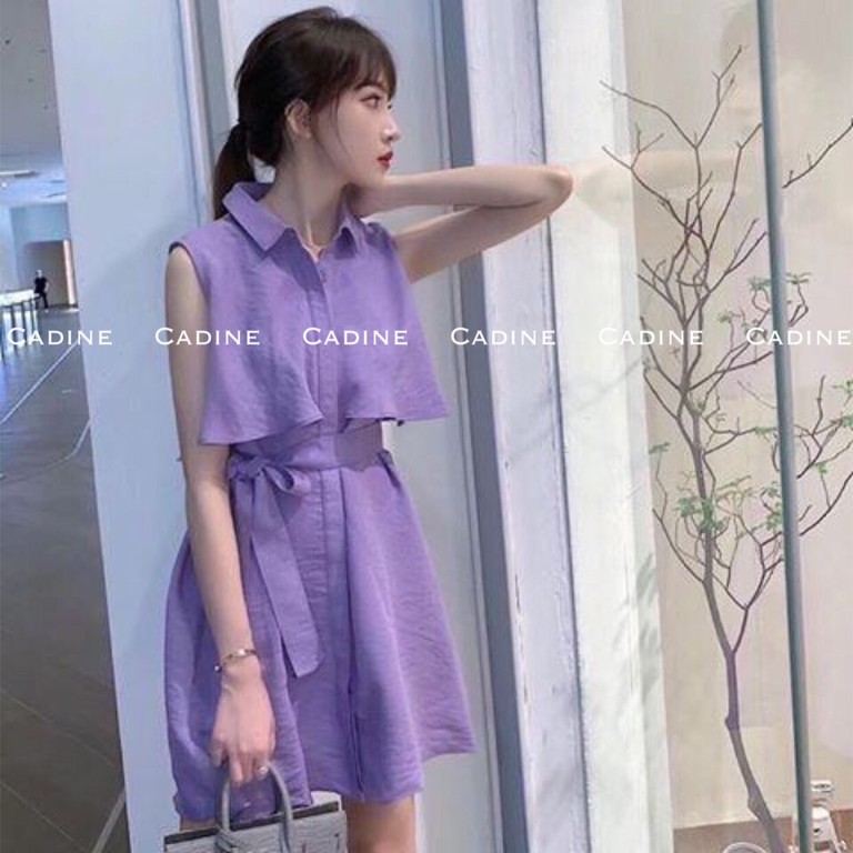 Đầm Nữ Váy Sơ Mi Dáng Dài Thắt Eo Sát Nách Cổ Bẻ Kèm Dây Lưng Năng Động