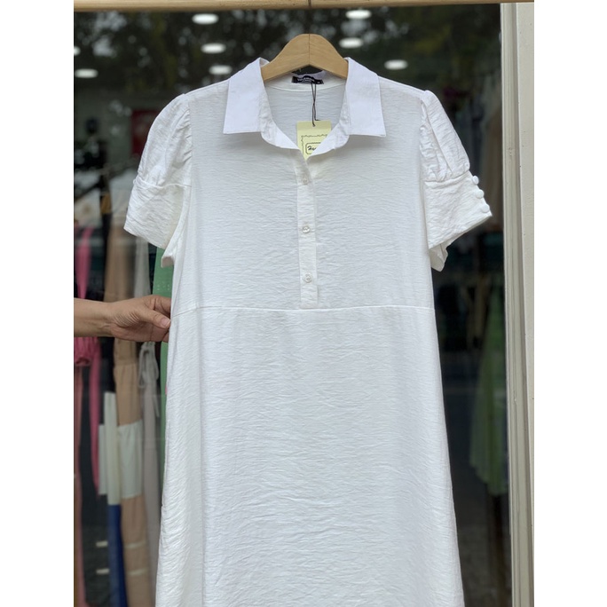 [Size 40 đến 75kg]Đầm bầu công sở sơ mi màu trắng lịch sự vải cao cấp thoáng mát thấm mồ hôi tốt mùa hè có size 70kg