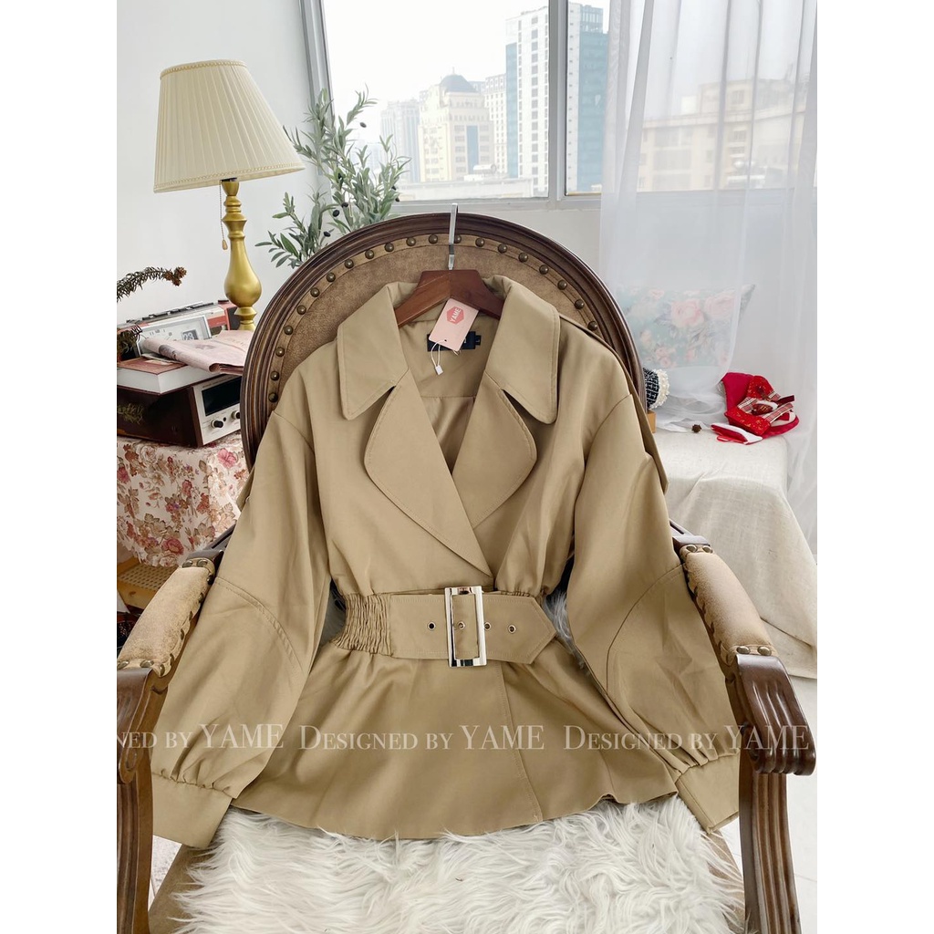 Áo khoác kaki thắt eo 2 lớp màu nâu, đen YAME