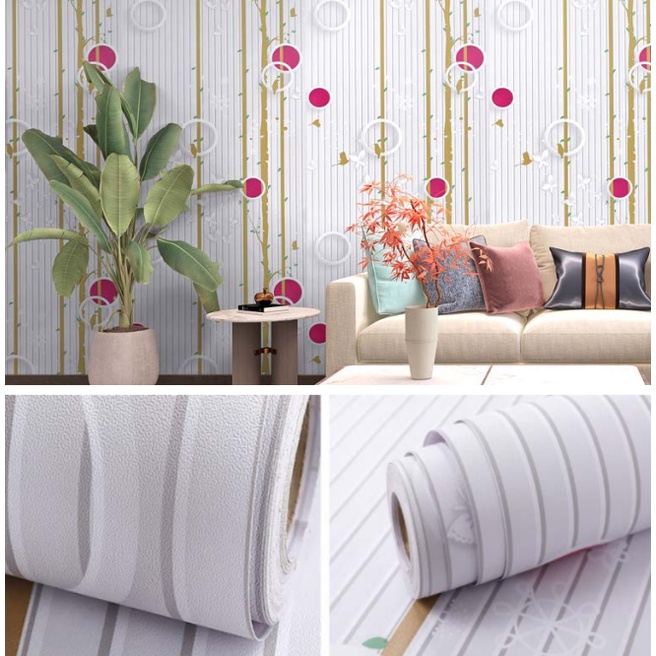 Decal giấy dán tường CHIM NON CÂY HỒNG khổ 45cm keo sẵn