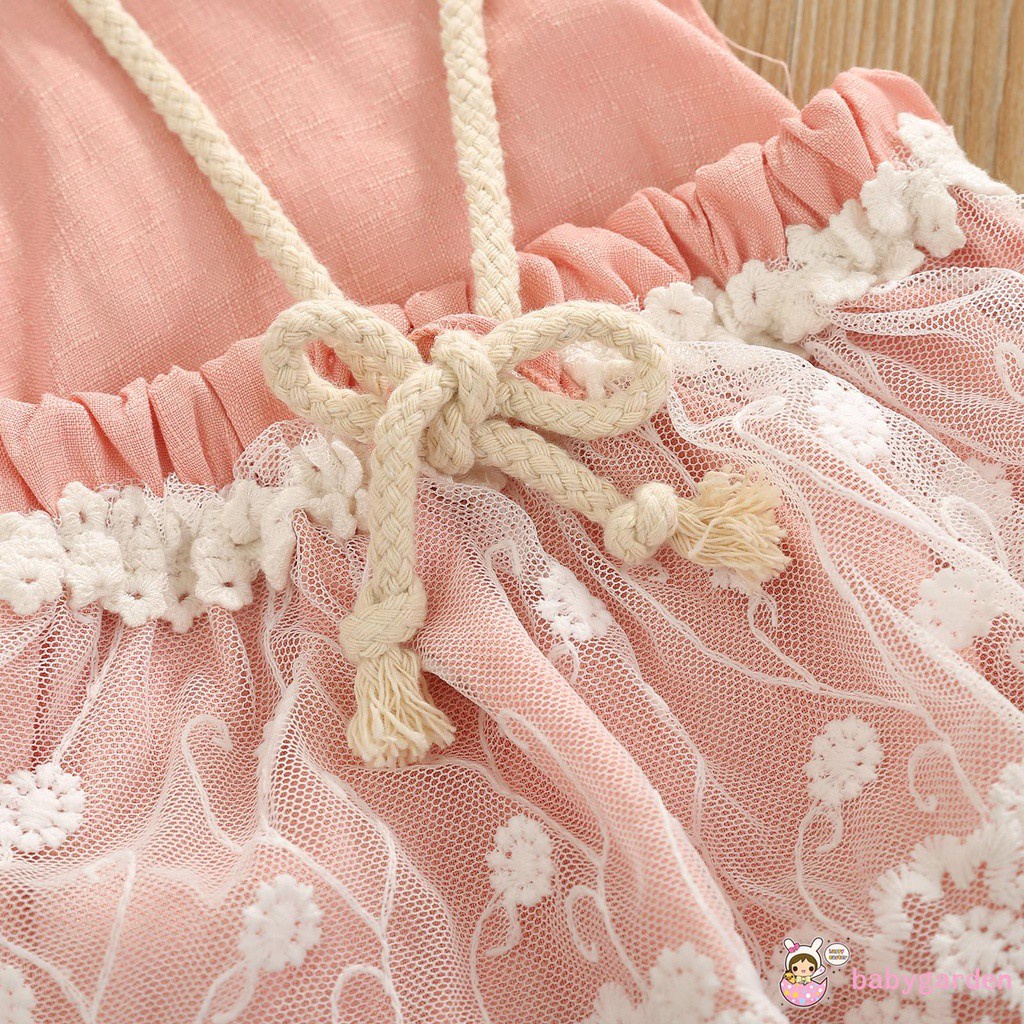 Bộ Áo Liền Quần Phối Ren Hoa Hở Lưng Thời Trang Mùa Hè Cho Bé Gái