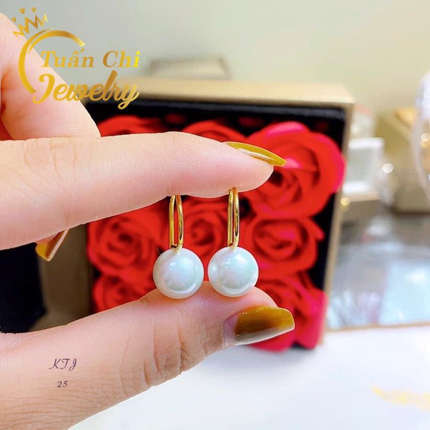 Bông Tai Nữ Vàn.gHÀNG CHUẨN Khuyên Tai Nữ Kiểu Dáng Đơn Giản, Sang Trọng Kết Hợp Ngọc Trai Nhân Tạo Bóng Đẹp, Siêu Bền