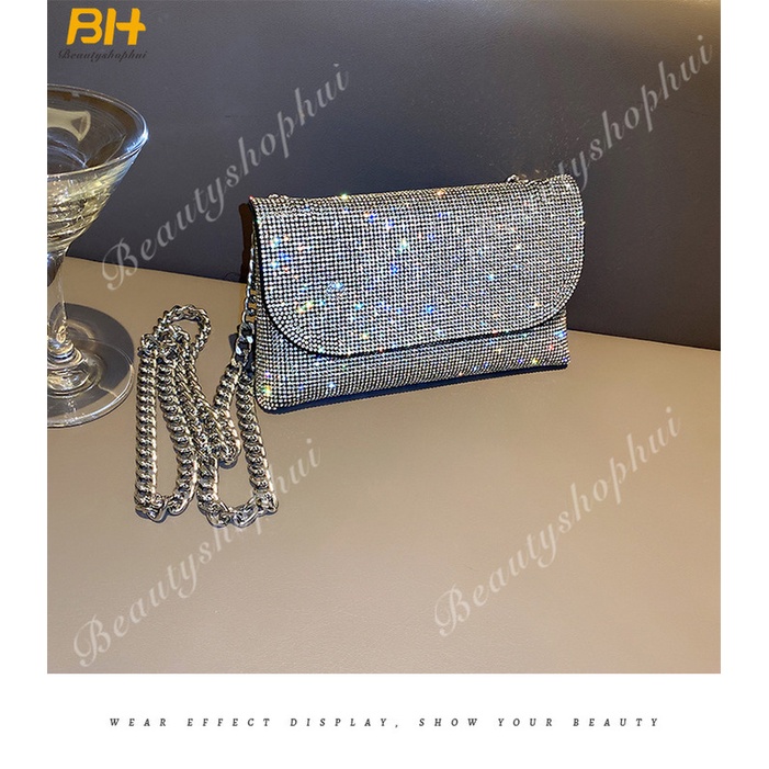 Túi Đeo Chéo Mini Hình Vuông Đính Đá Lấp Lánh Mẫu Mới 2022 Thời Trang Cho Nữ